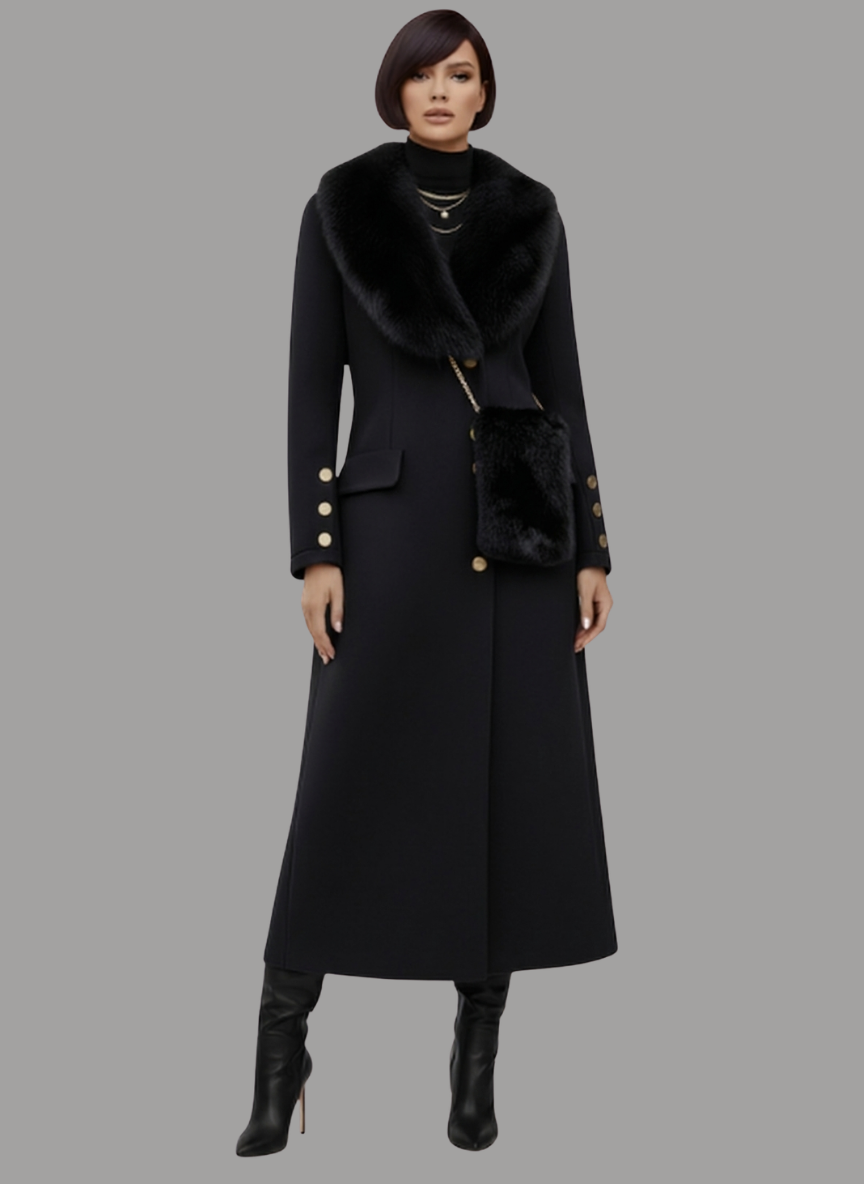 Guadalupe Fur Collar Coat with Bag Set