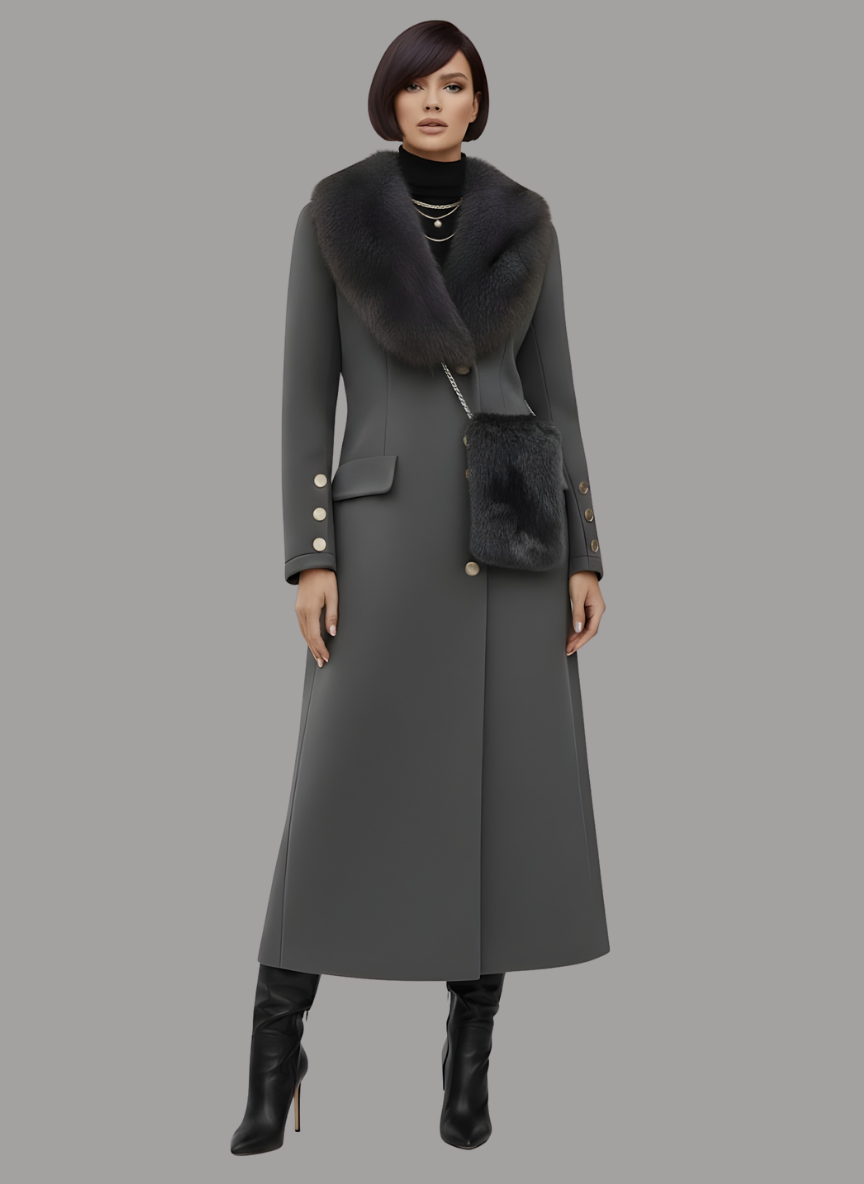 Guadalupe Fur Collar Coat with Bag Set