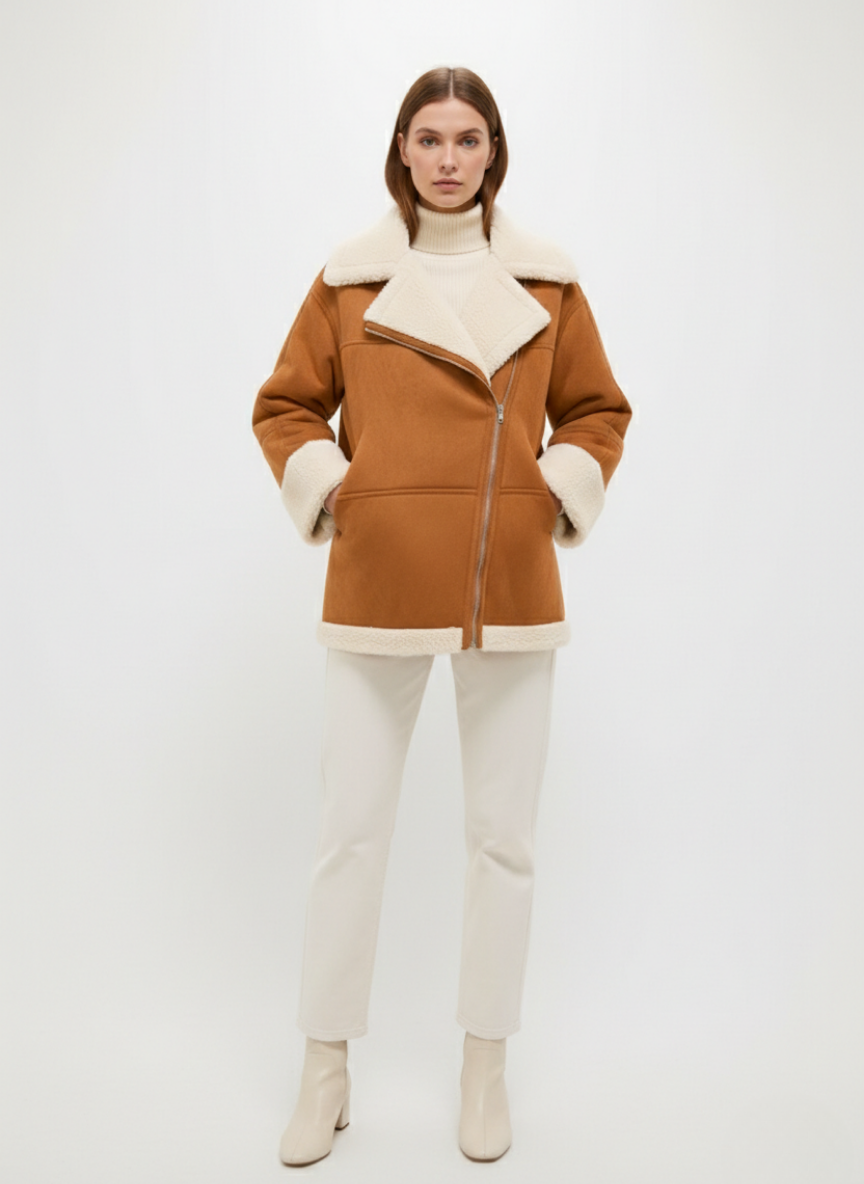 Havanna Camel Fur Trim Suede Coat