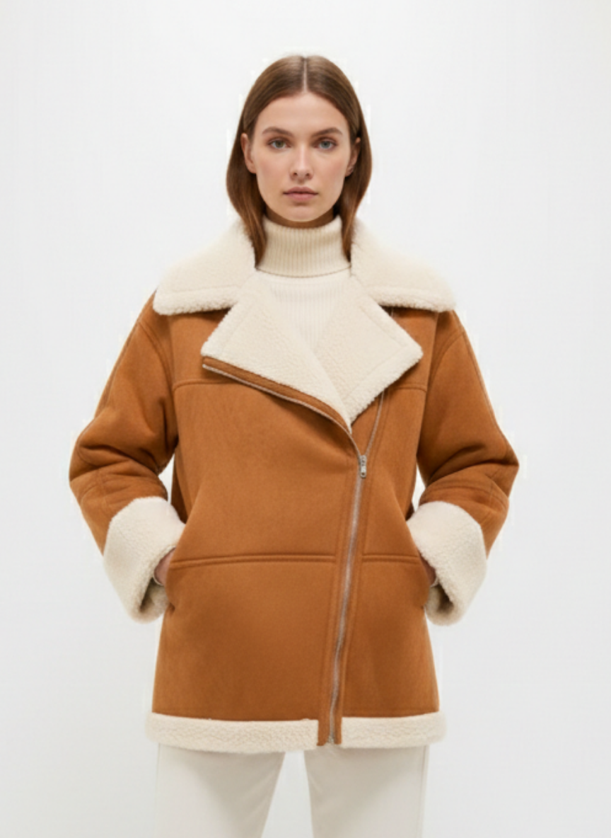 Havanna Camel Fur Trim Suede Coat