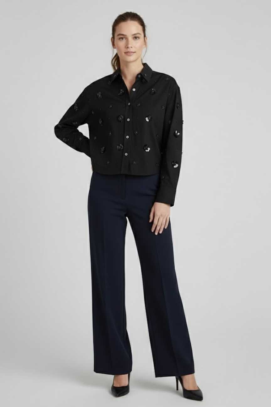 Haines Ropped Button-Up Shirt In Embellished Cotton Poplin