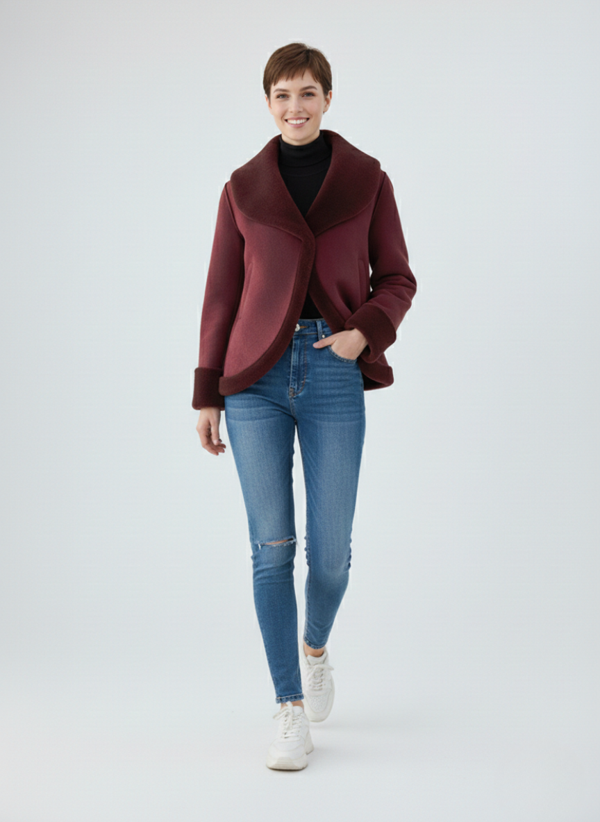 Iberia Shawl-Collar Suedette Wrap