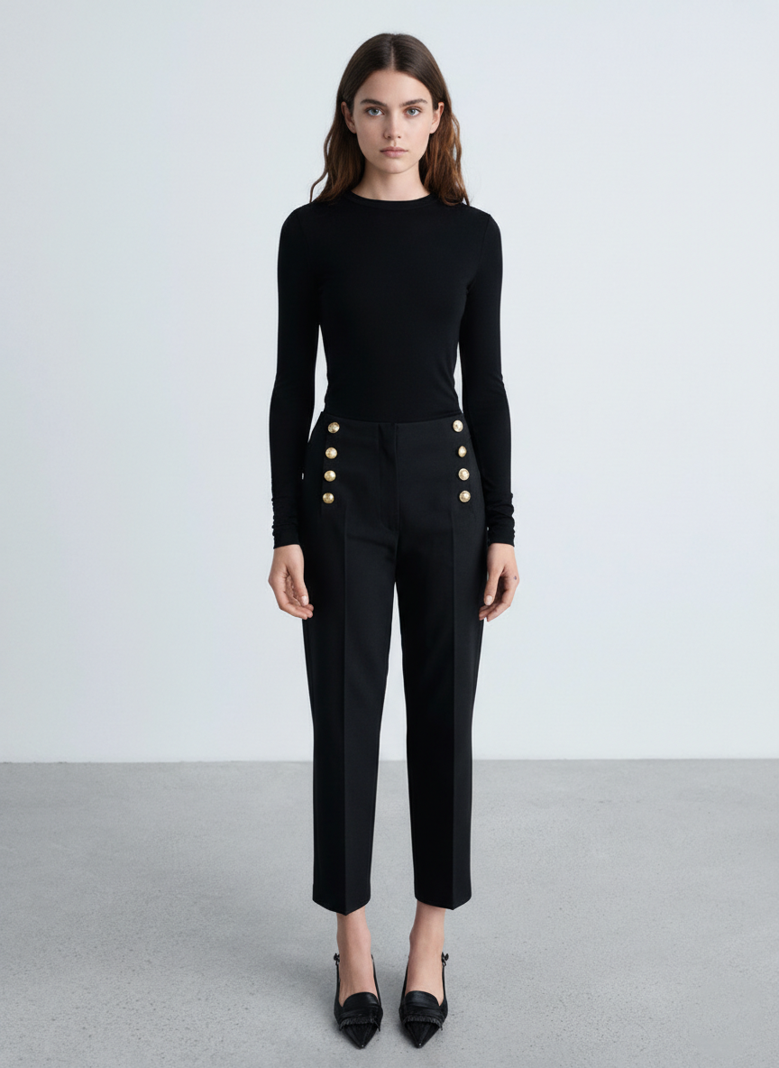Jewel Straight Pants with Jewel Buttons