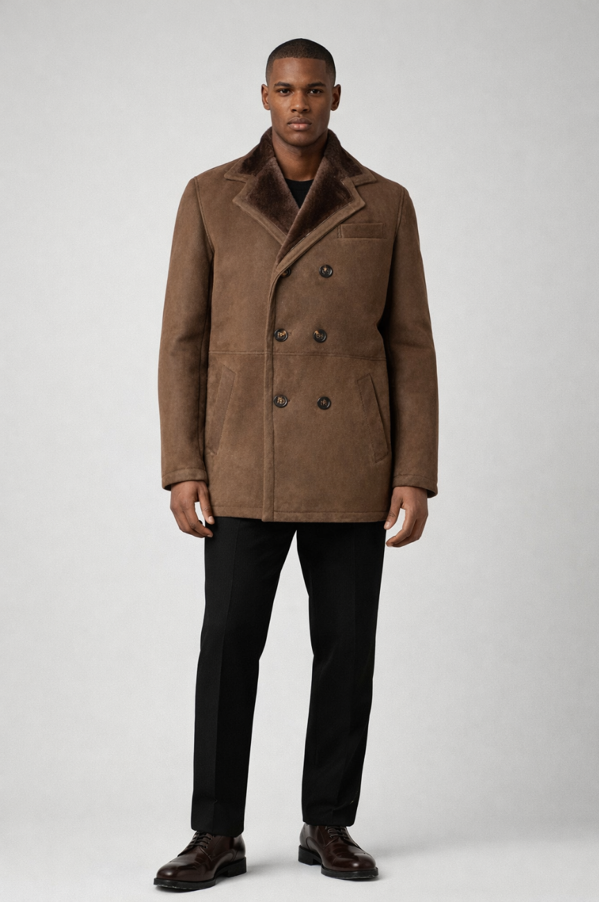 Keigo Roomy cut Double-Breasted Shearling Overcoat