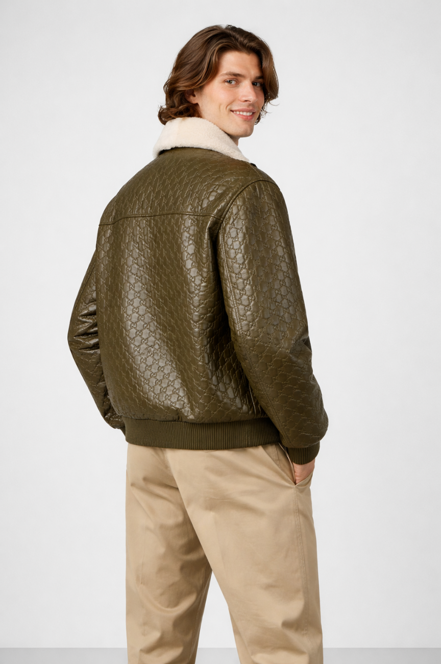 Ken Shearling-Trimmed Logo-Debossed Leather Jacket