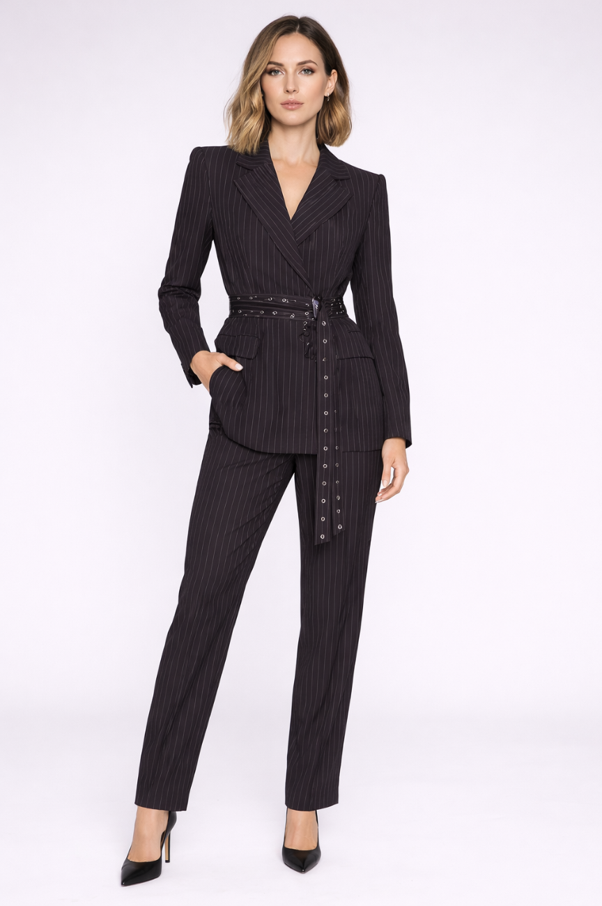 Kalifa Pinstrope Blazer with Detachable belt