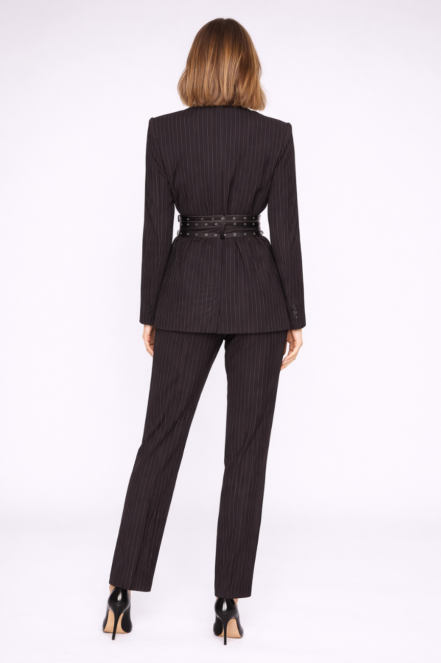Kalifa Pinstrope Blazer with Detachable belt