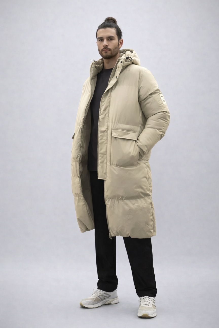 Kiruna The Aspen Oversized Maxi Puffer in Sand