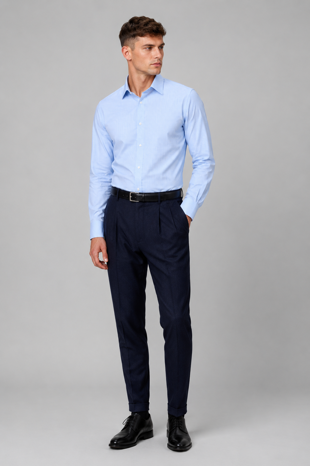 Knox Sky Blue Micro-Grid Dress Shirt