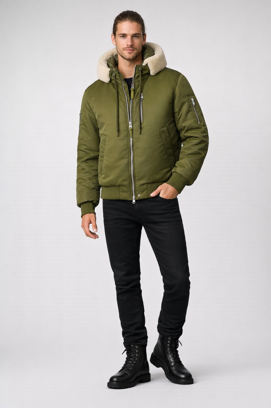 Llargo Bomber Jacket with Shearling-trimmed Hood