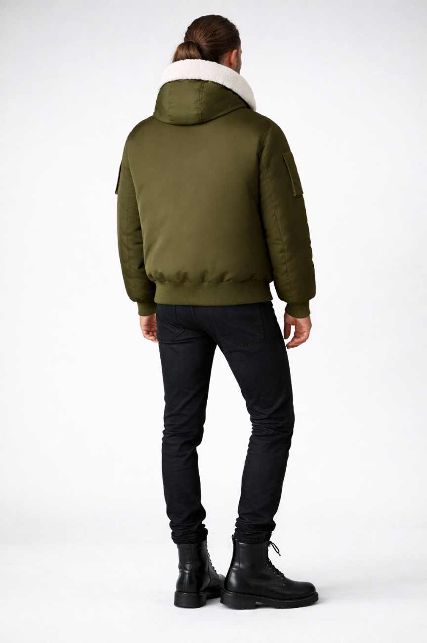 Llargo Bomber Jacket with Shearling-trimmed Hood