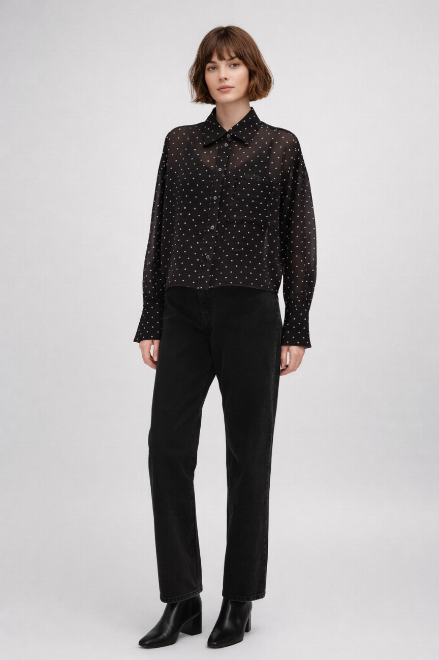 Larissa Sheer Straight-Hem Crop Shirt
