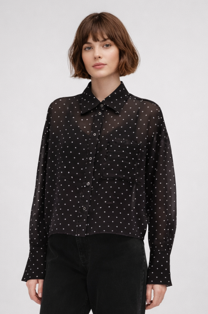Larissa Sheer Straight-Hem Crop Shirt