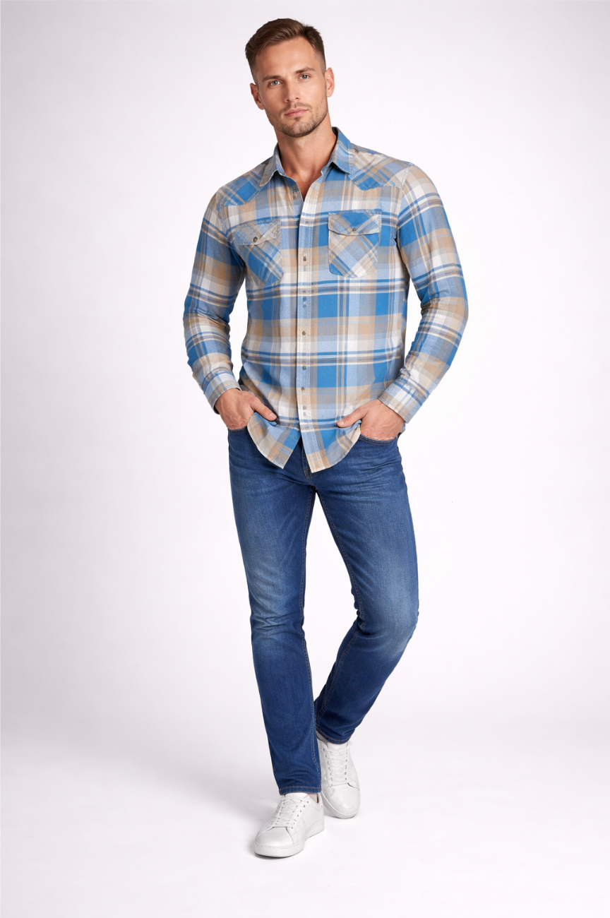 Le Mans Men's Shotgun Western Flannel Shirt