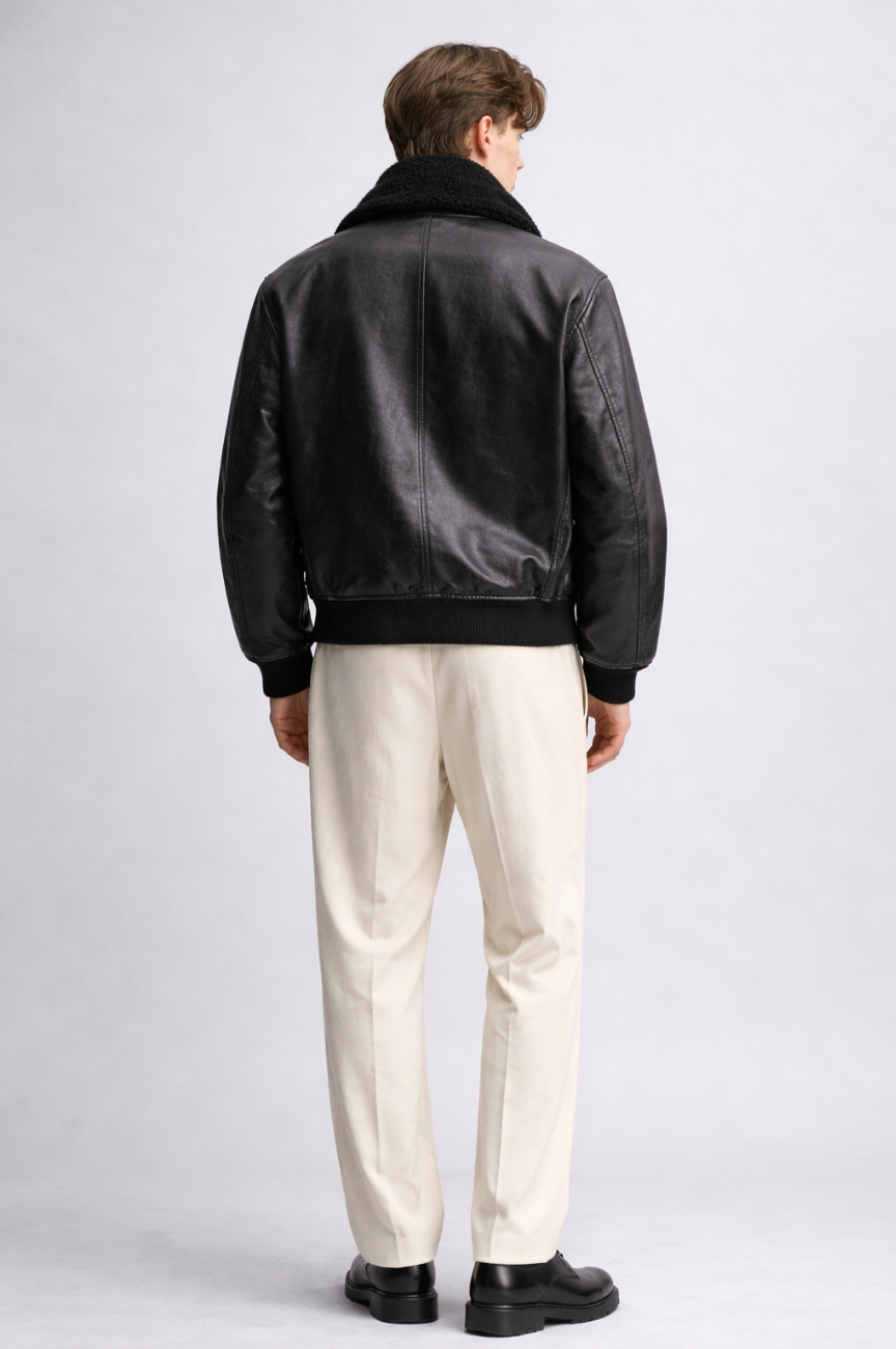 Maru Leather Jacket with Combined Collar