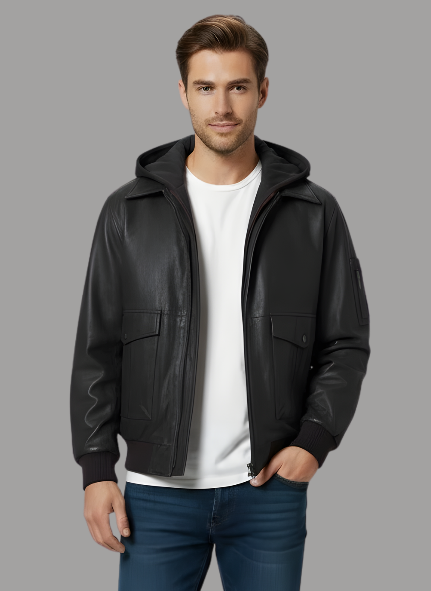 Mauricio Vintage Leather Jacket with Hood