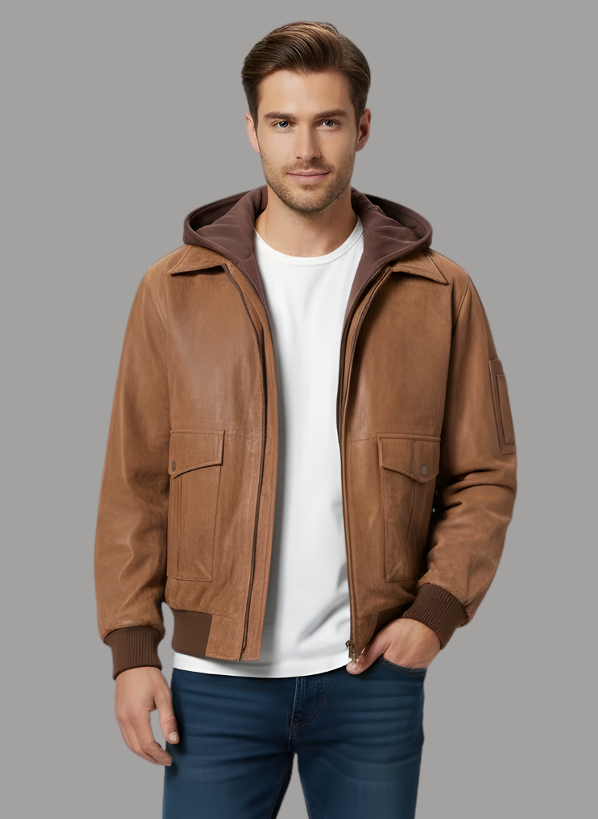 Mauricio Vintage Leather Jacket with Hood