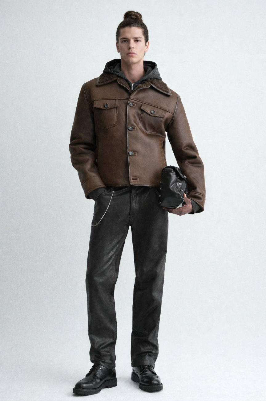 Mergela Double-faced Faux Leather Jacket