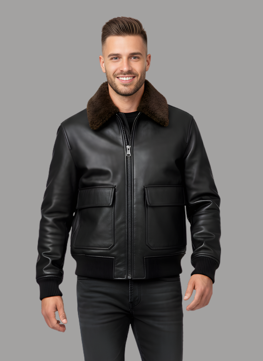 Minks Combination Collar Faux Leather Jacket