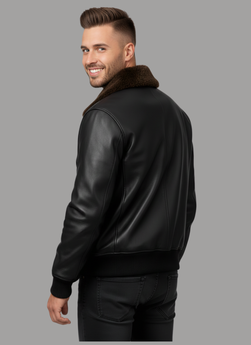 Minks Combination Collar Faux Leather Jacket