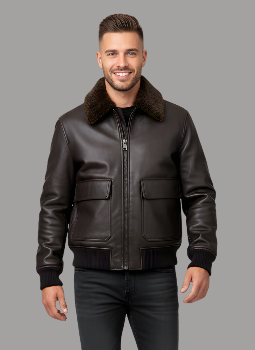 Minks Combination Collar Faux Leather Jacket