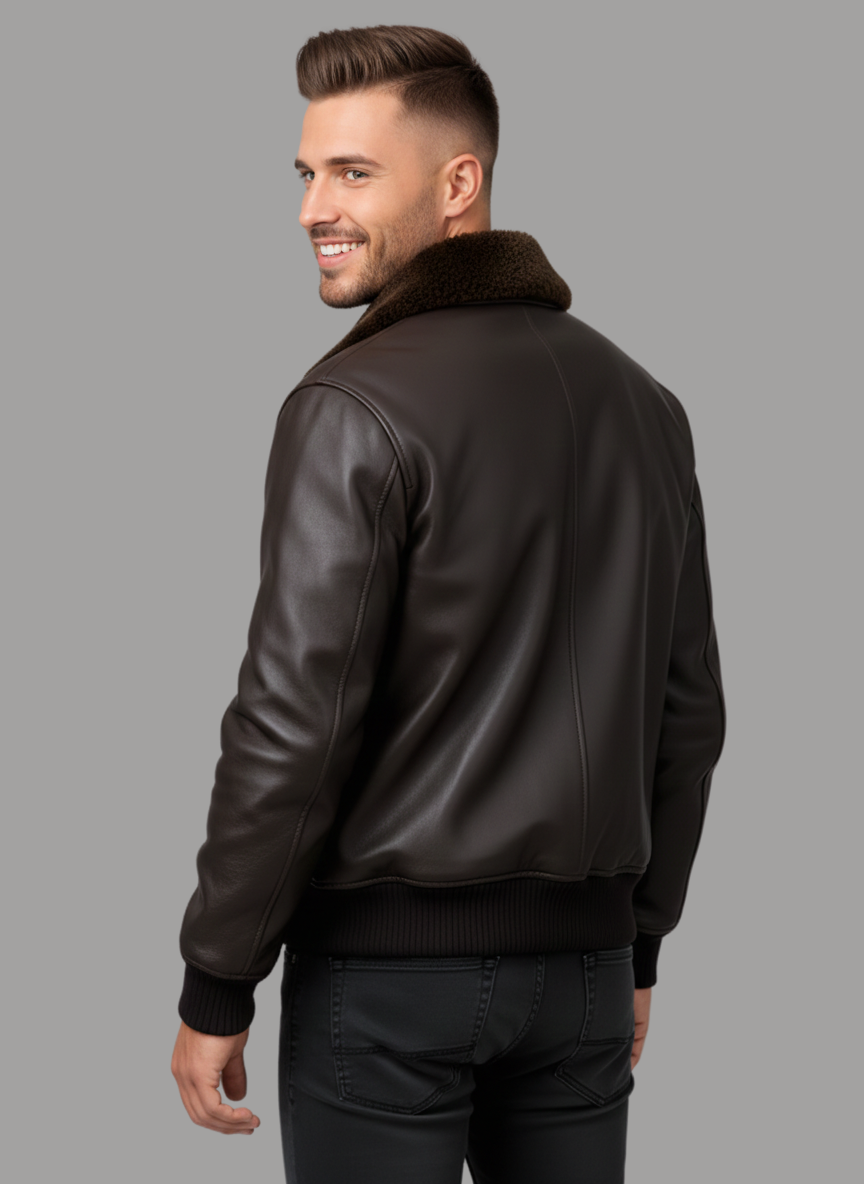 Minks Combination Collar Faux Leather Jacket