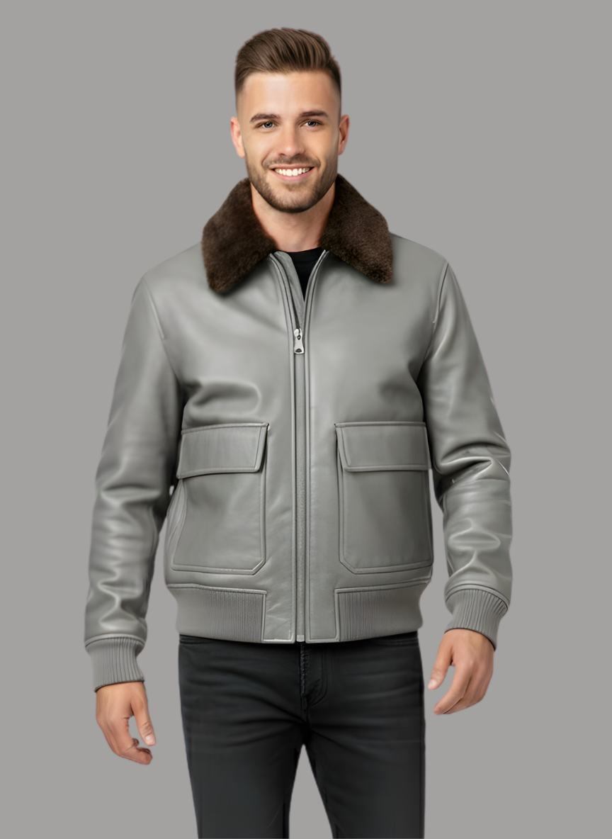 Minks Combination Collar Faux Leather Jacket