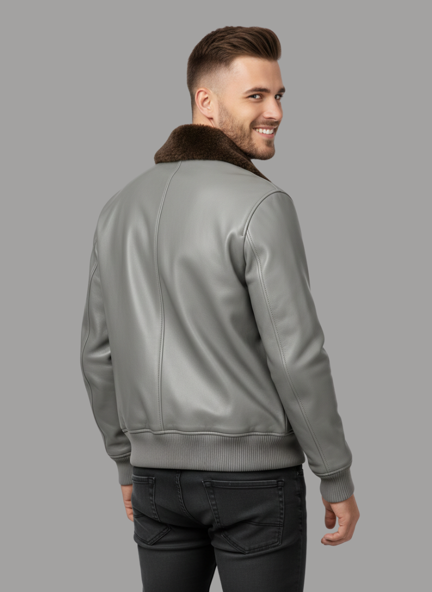 Minks Combination Collar Faux Leather Jacket