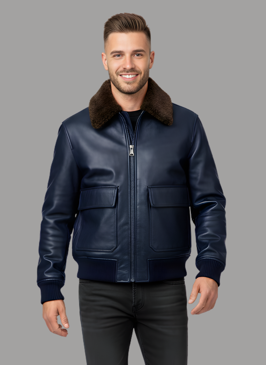 Minks Combination Collar Faux Leather Jacket