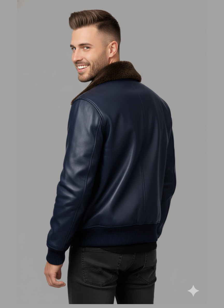 Minks Combination Collar Faux Leather Jacket