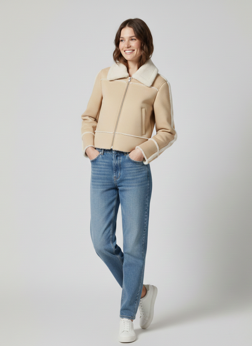 Muncie Faux Suede Jacket with White Fur Seams