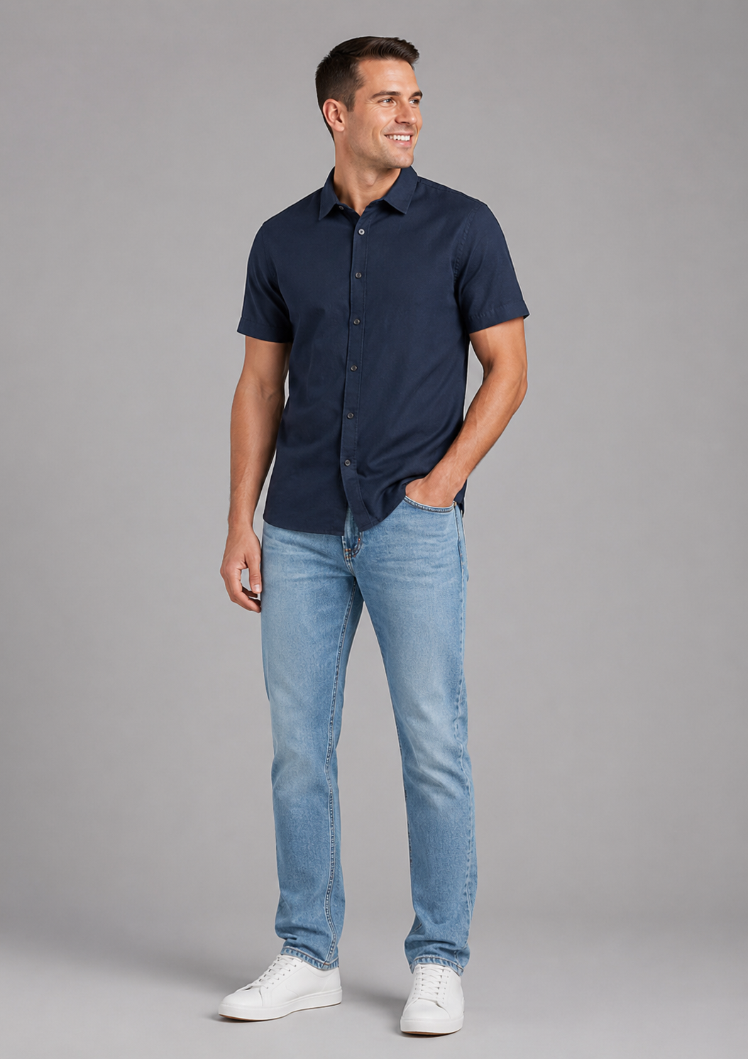 Matteo Linen And Cotton Blend Short Sleeve Solid Shirt