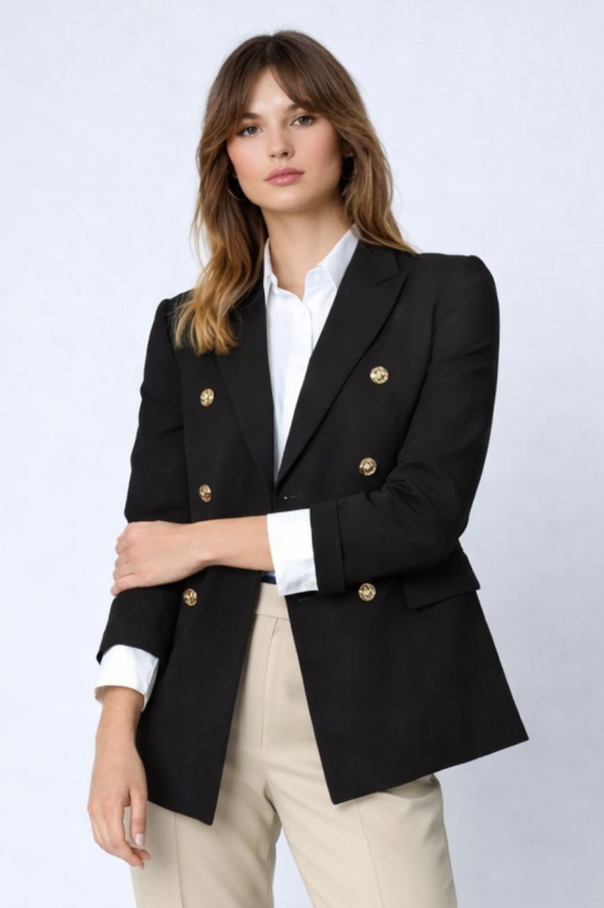 Monet Modern Professional: Tailored Gold-Button Power Blazer