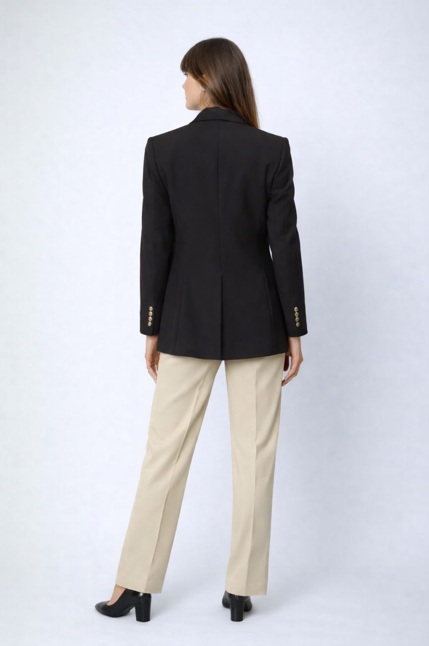 Monet Modern Professional: Tailored Gold-Button Power Blazer