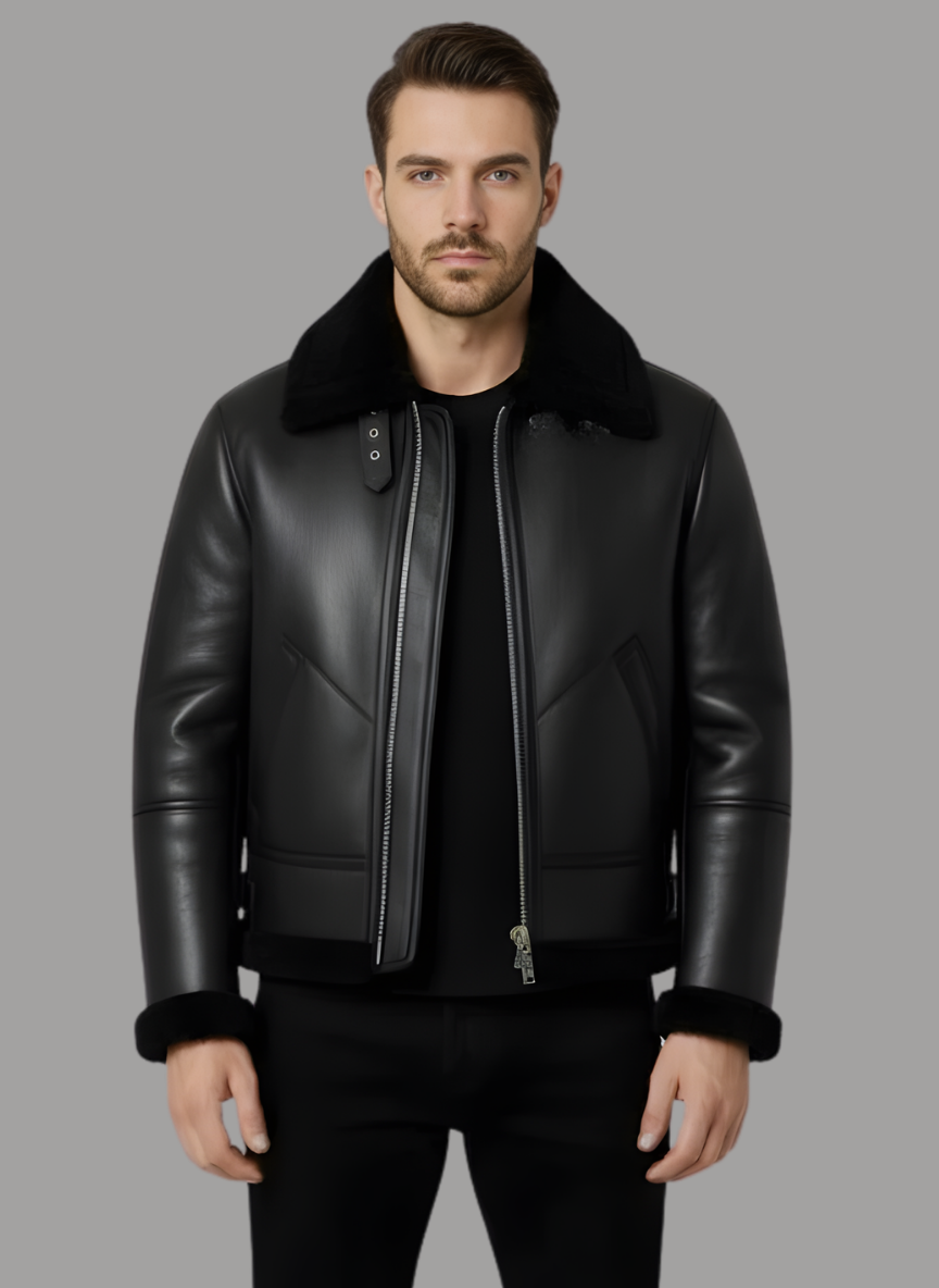 Nitza Leather Bomber with Fur Collar