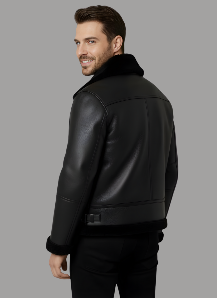 Nitza Leather Bomber with Fur Collar