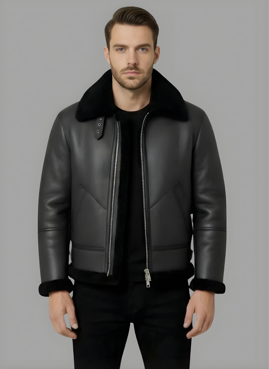 Nitza Leather Bomber with Fur Collar
