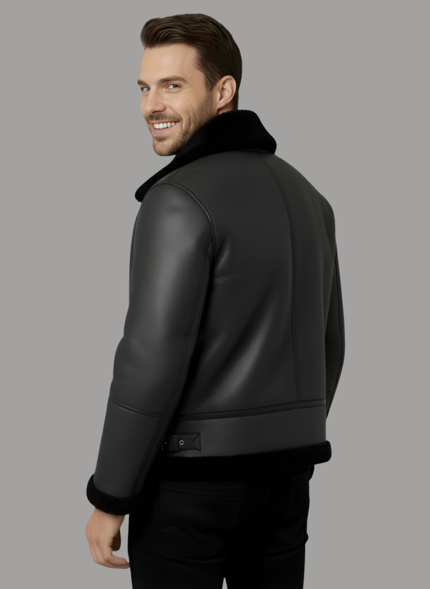 Nitza Leather Bomber with Fur Collar