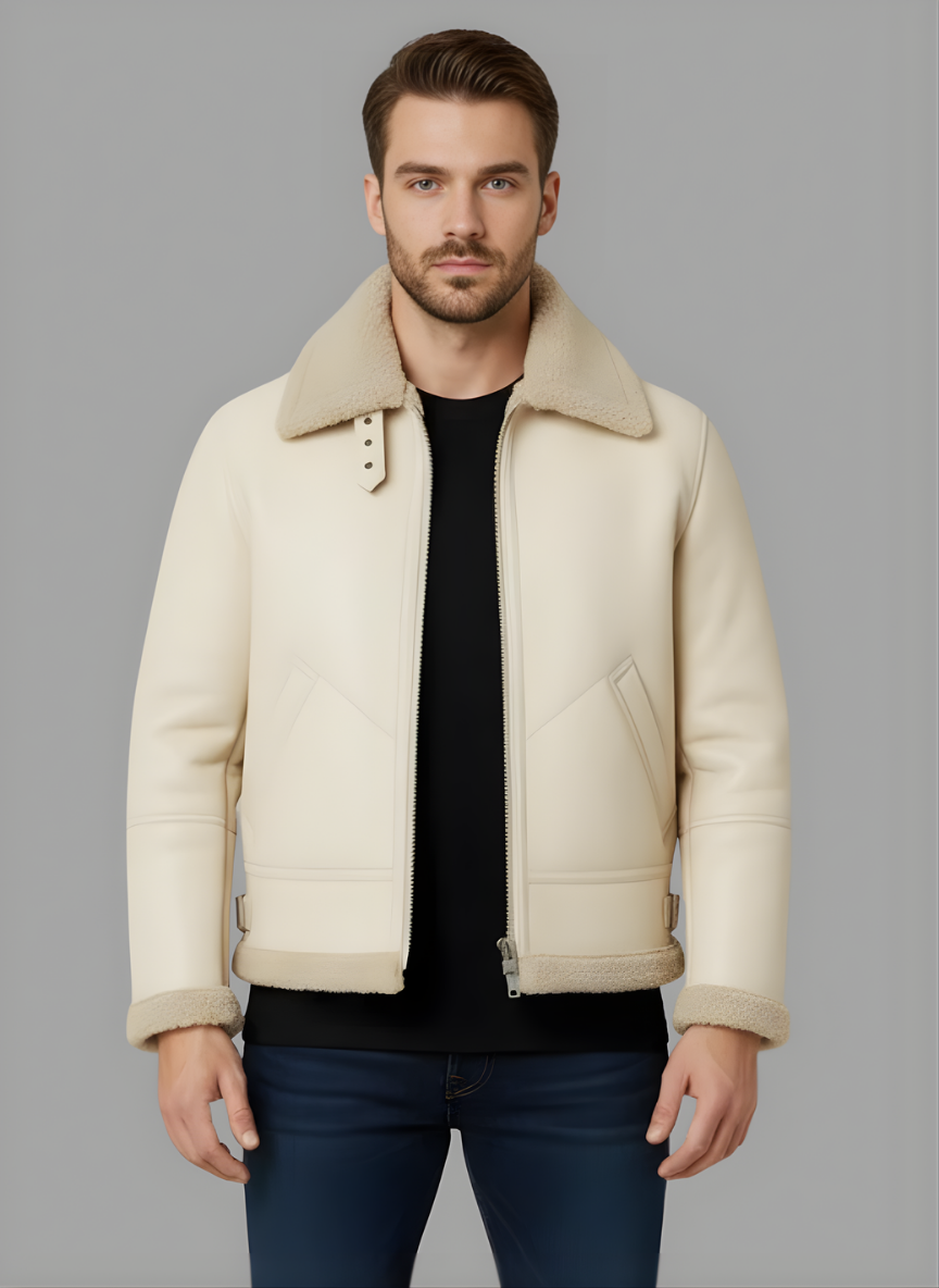 Nitza Leather Bomber with Fur Collar