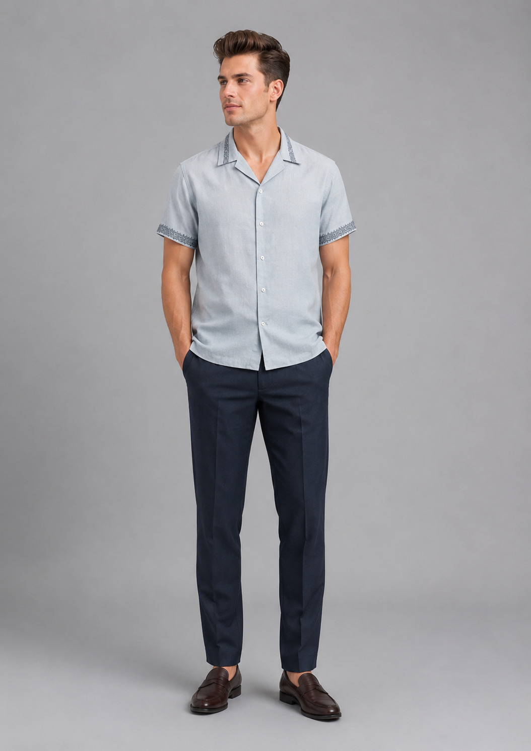 Nicolas Standard-Fit Embroidered Linen Resort Shirt