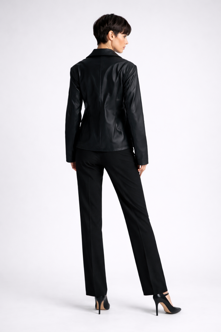 Olivienne Sculpted Black PU Blazer with Oversized Bow