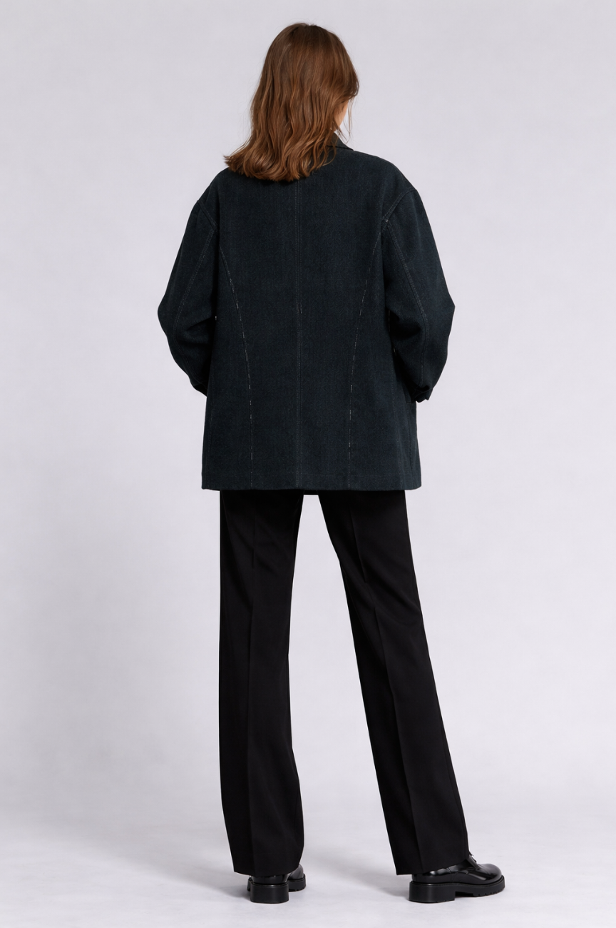Orivelle Studded Double-Breasted Blazer in Deep Charcoal
