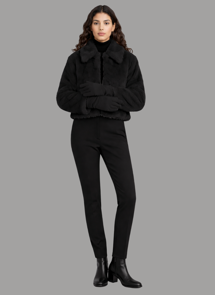 Parla Short-Length Plush Jacket with Gloves
