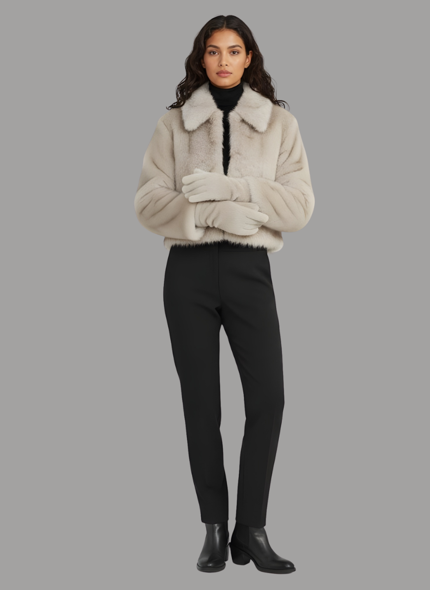 Parla Short-Length Plush Jacket with Gloves