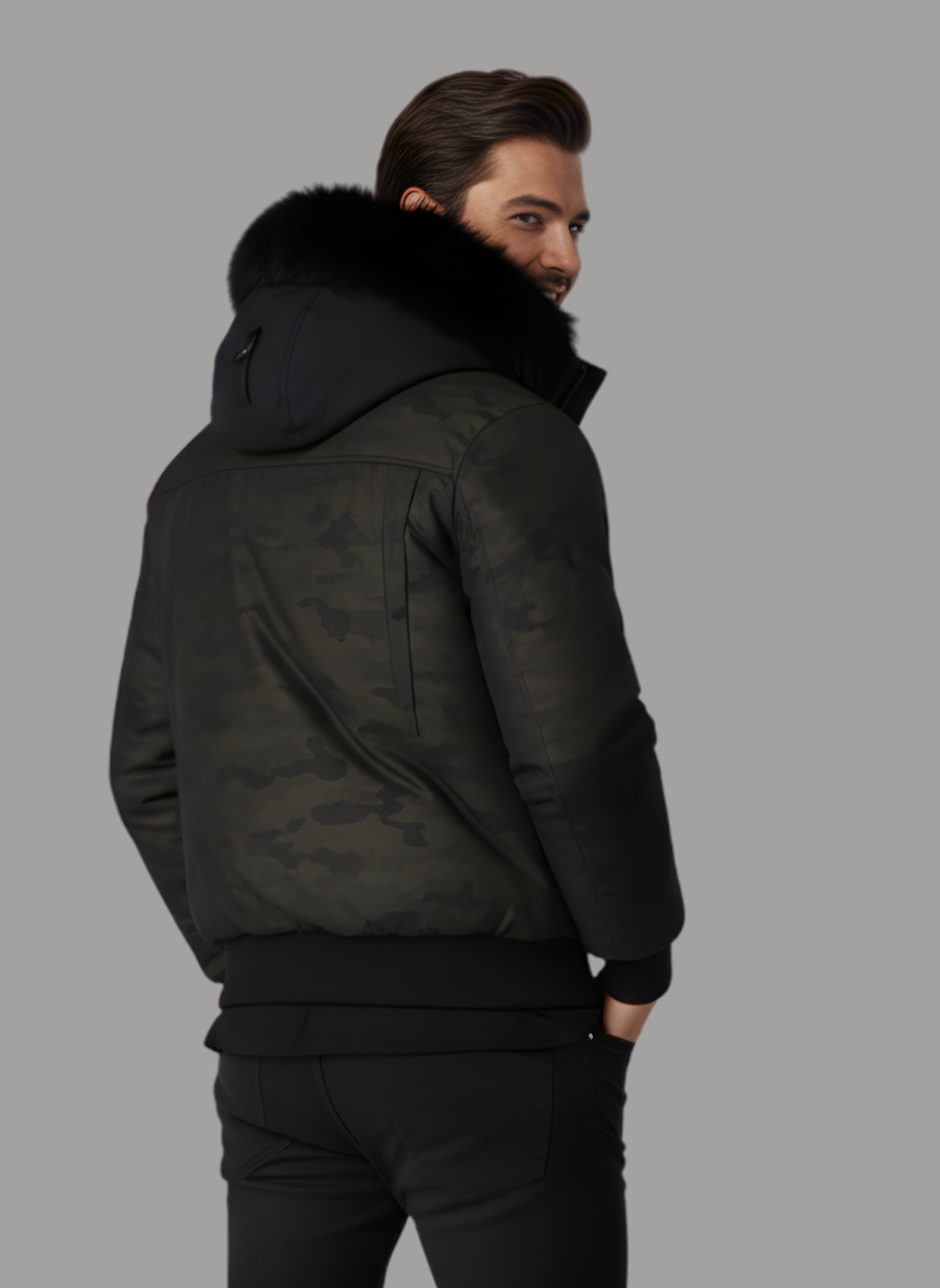 Pierce Camo Bomber Jacket with Fur Hood