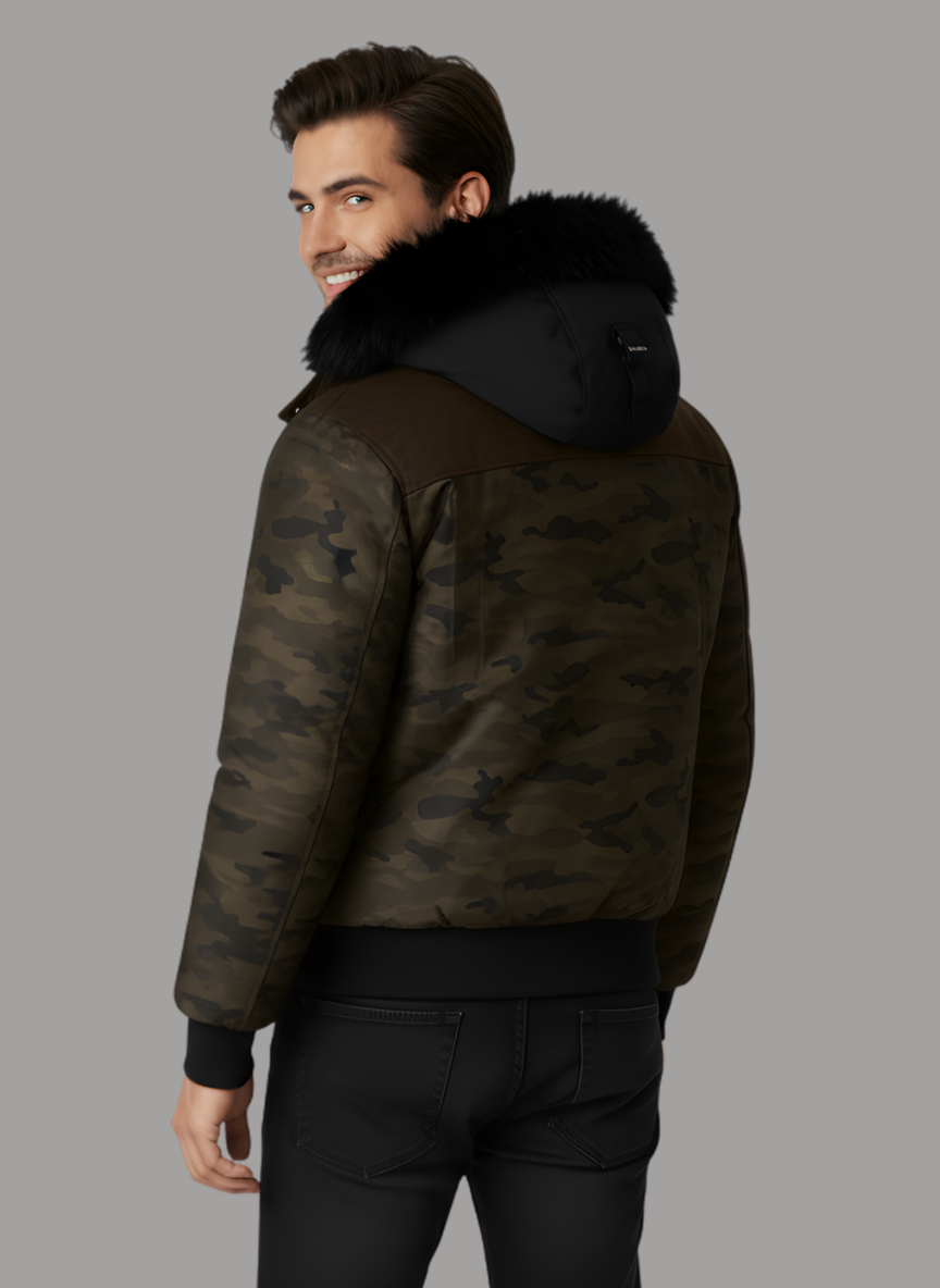 Pierce Camo Bomber Jacket with Fur Hood