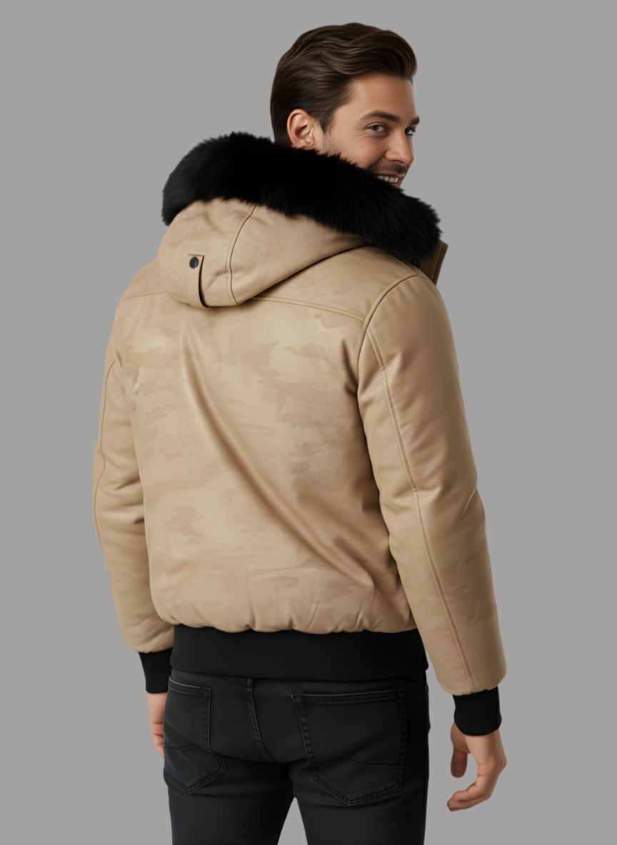 Pierce Camo Bomber Jacket with Fur Hood