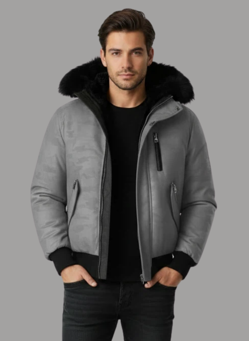Pierce Camo Bomber Jacket with Fur Hood