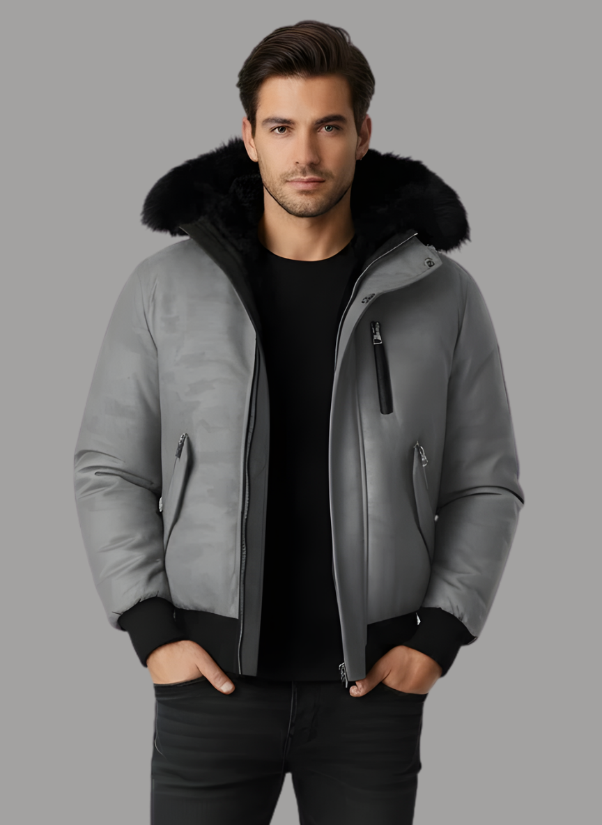 Pierce Camo Bomber Jacket with Fur Hood