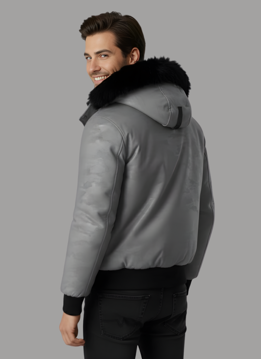 Pierce Camo Bomber Jacket with Fur Hood